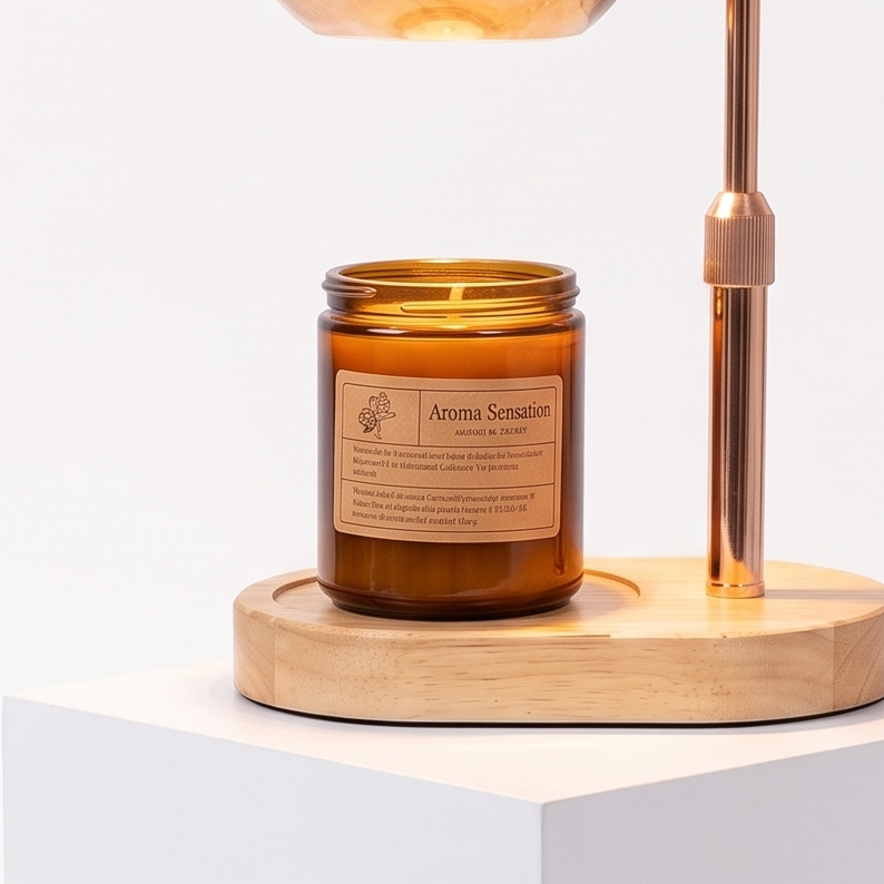 Glass Sphere Candle Warmer Lamp on a white display plinth, detail view