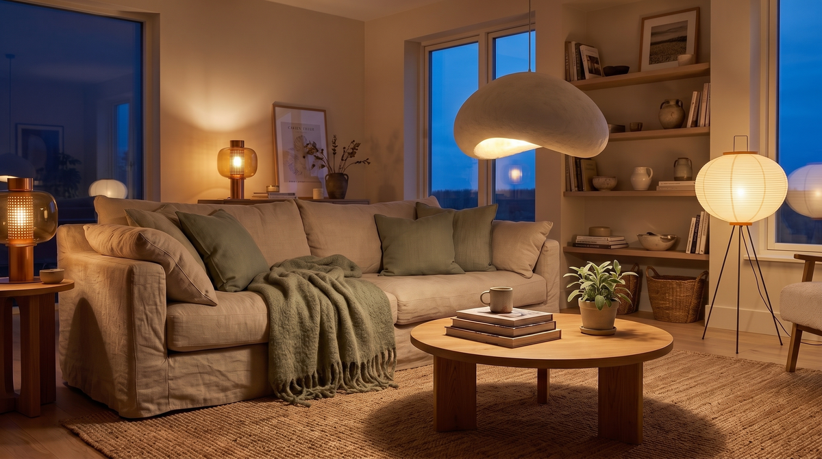 Wabi-Sabi Japanese Pendant Light in a styled room