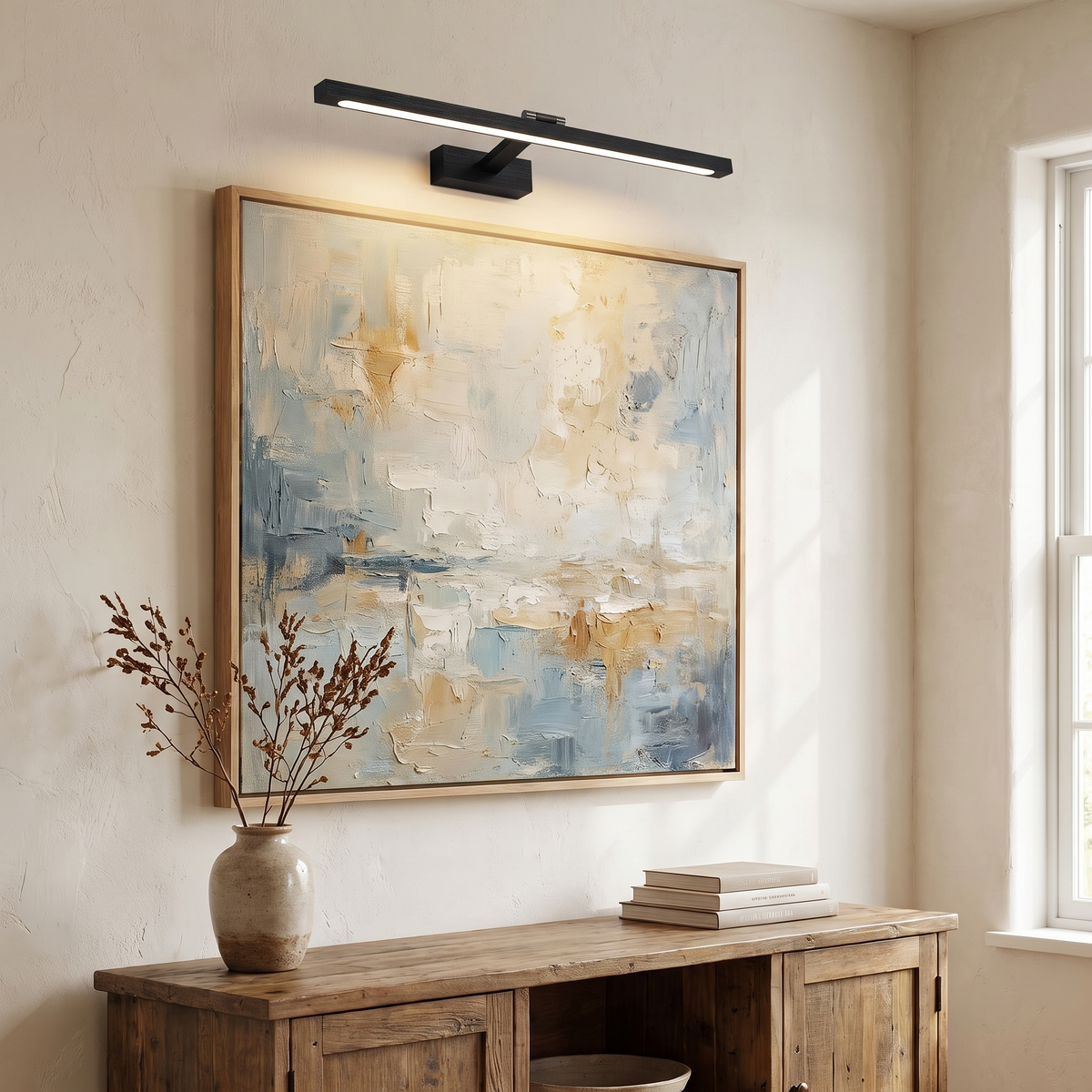 Brass LED Picture Light styled in a home setting