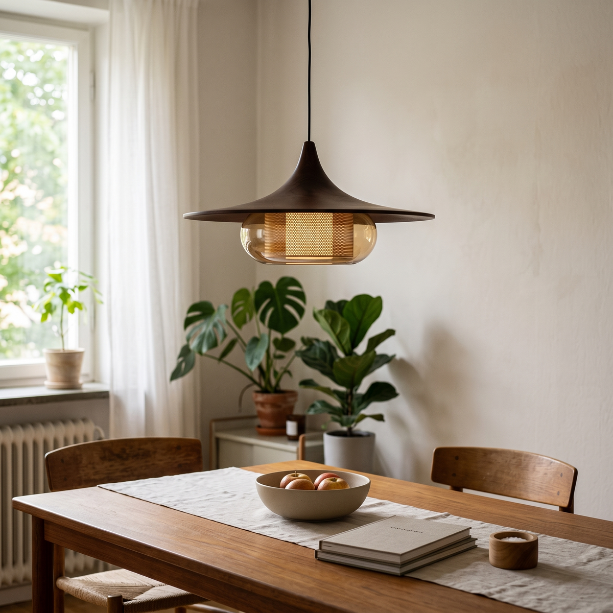 Retro Flying Saucer Chandelier styled in a home setting