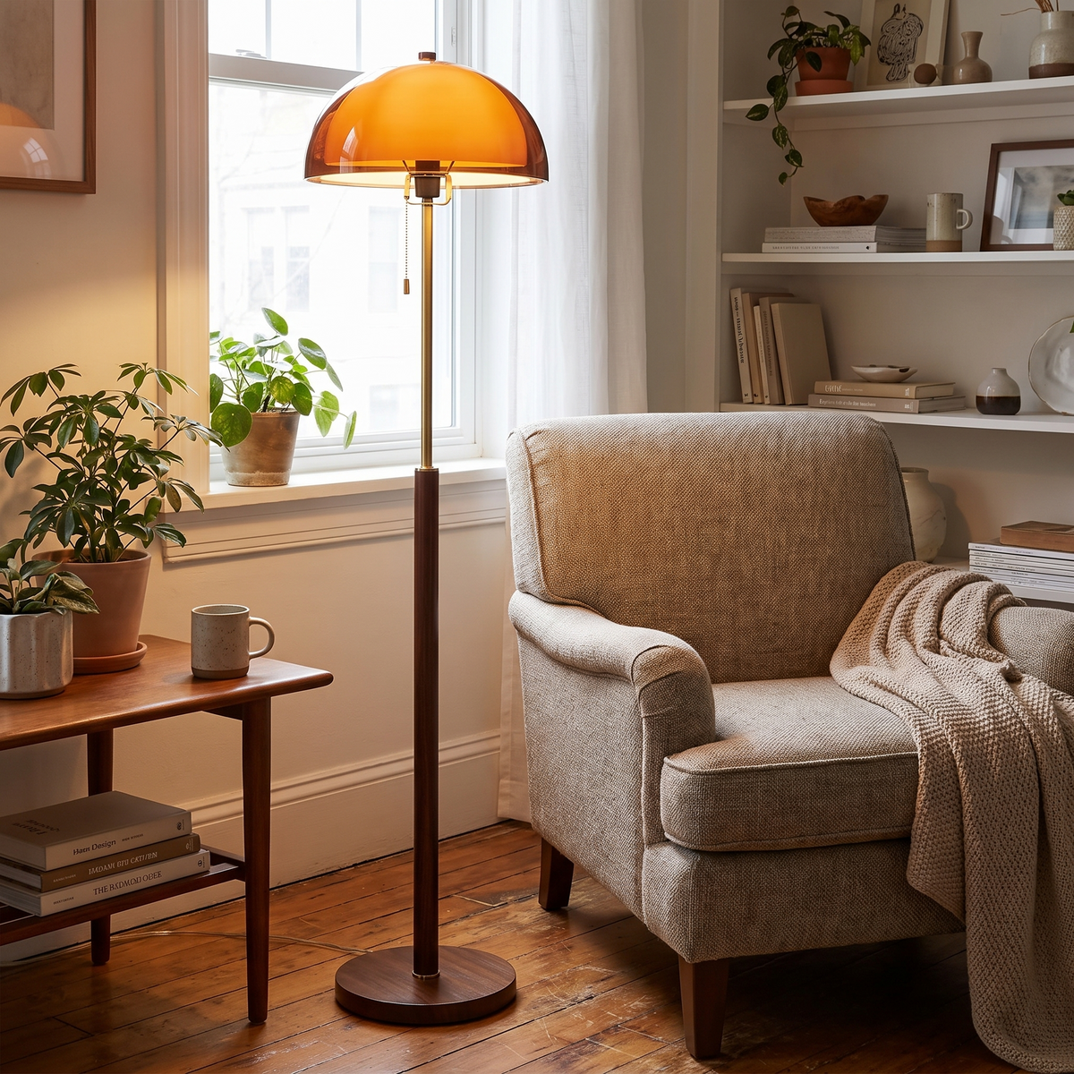 Amber Dome Floor Lamp styled in a home setting