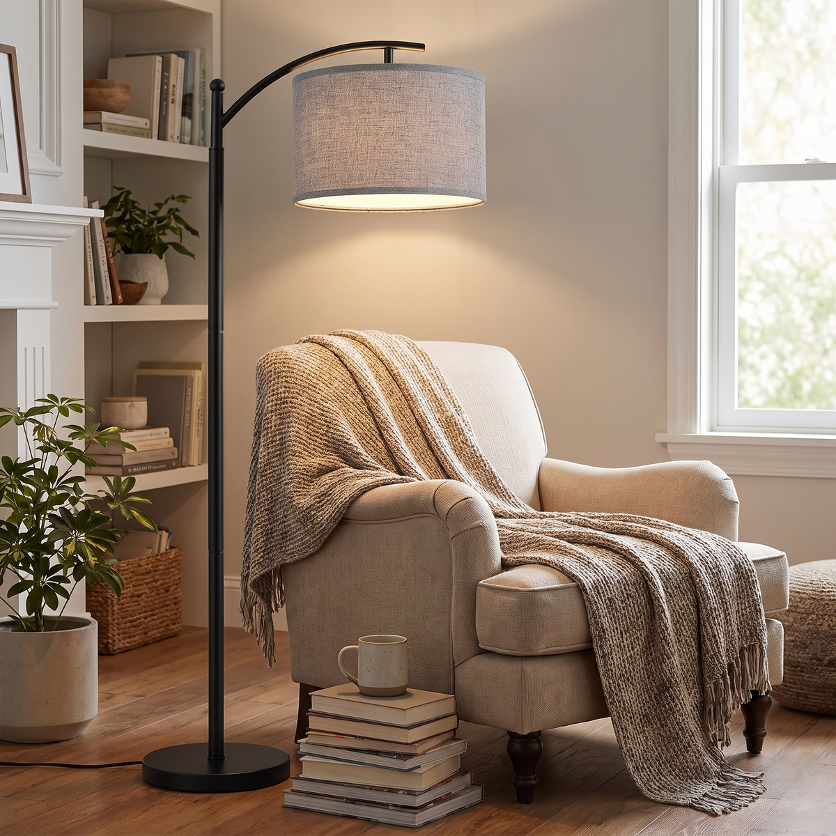 Minimalist Remote Control Floor Lamp styled in a home setting