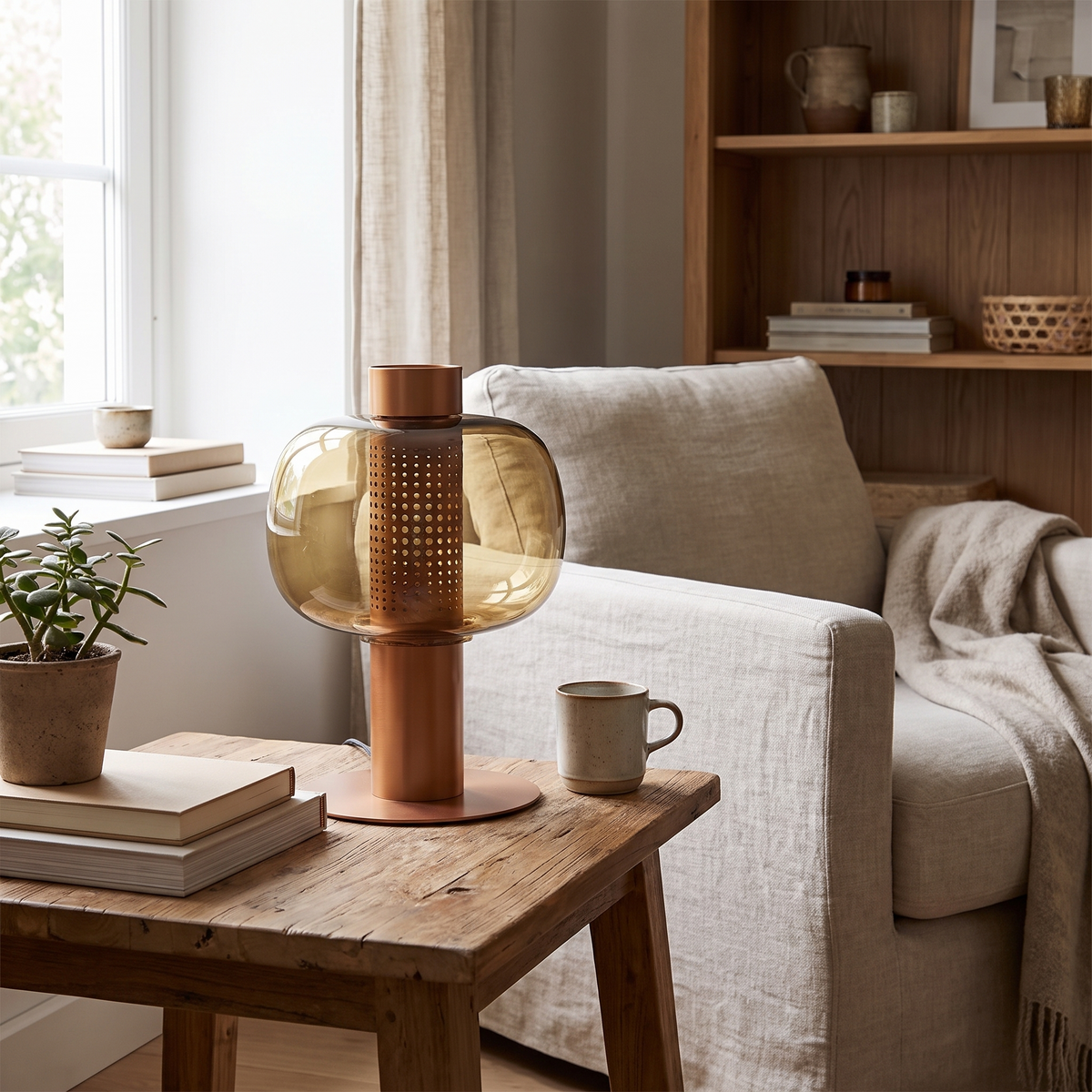 Mid-Century Bedside Table Lamp styled in a home setting