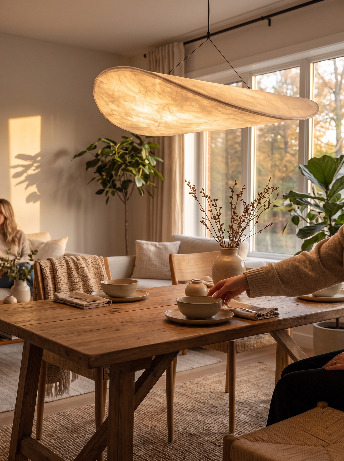 Nordic Silk Pendant Chandelier glowing in a warm evening room