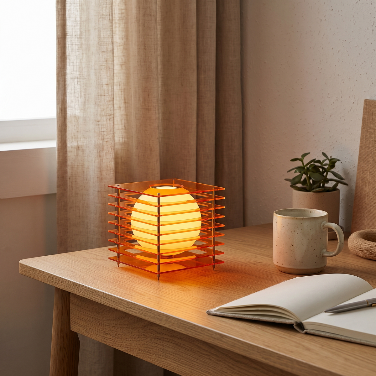 Acrylic Cube Sphere Night Light in a styled room