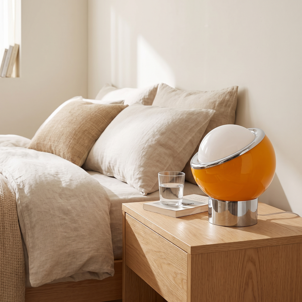 Space Age Egg Table Lamp styled in a home setting