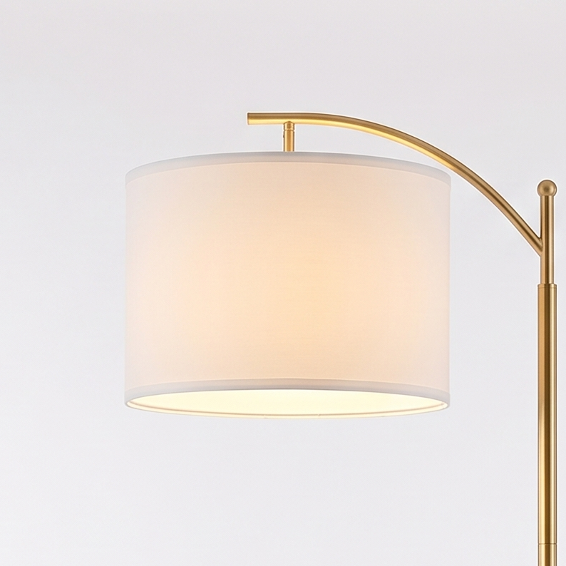 Minimalist Remote Control Floor Lamp on a white display plinth, close up detail