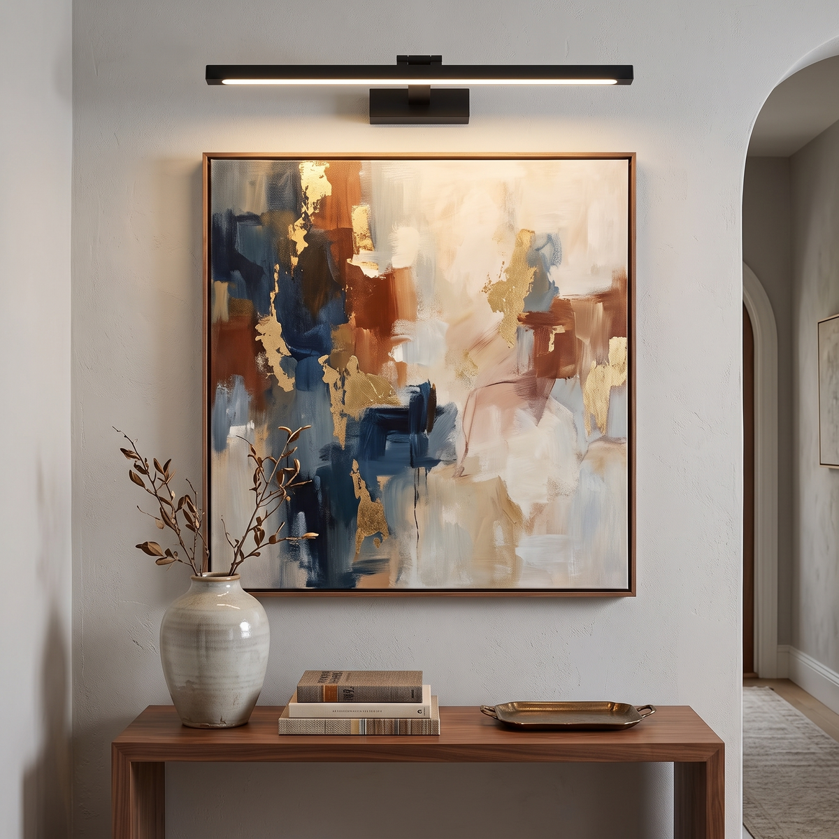 Brass LED Picture Light in a styled room