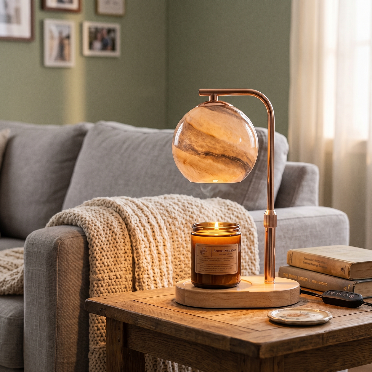 Glass Sphere Candle Warmer Lamp in a styled room