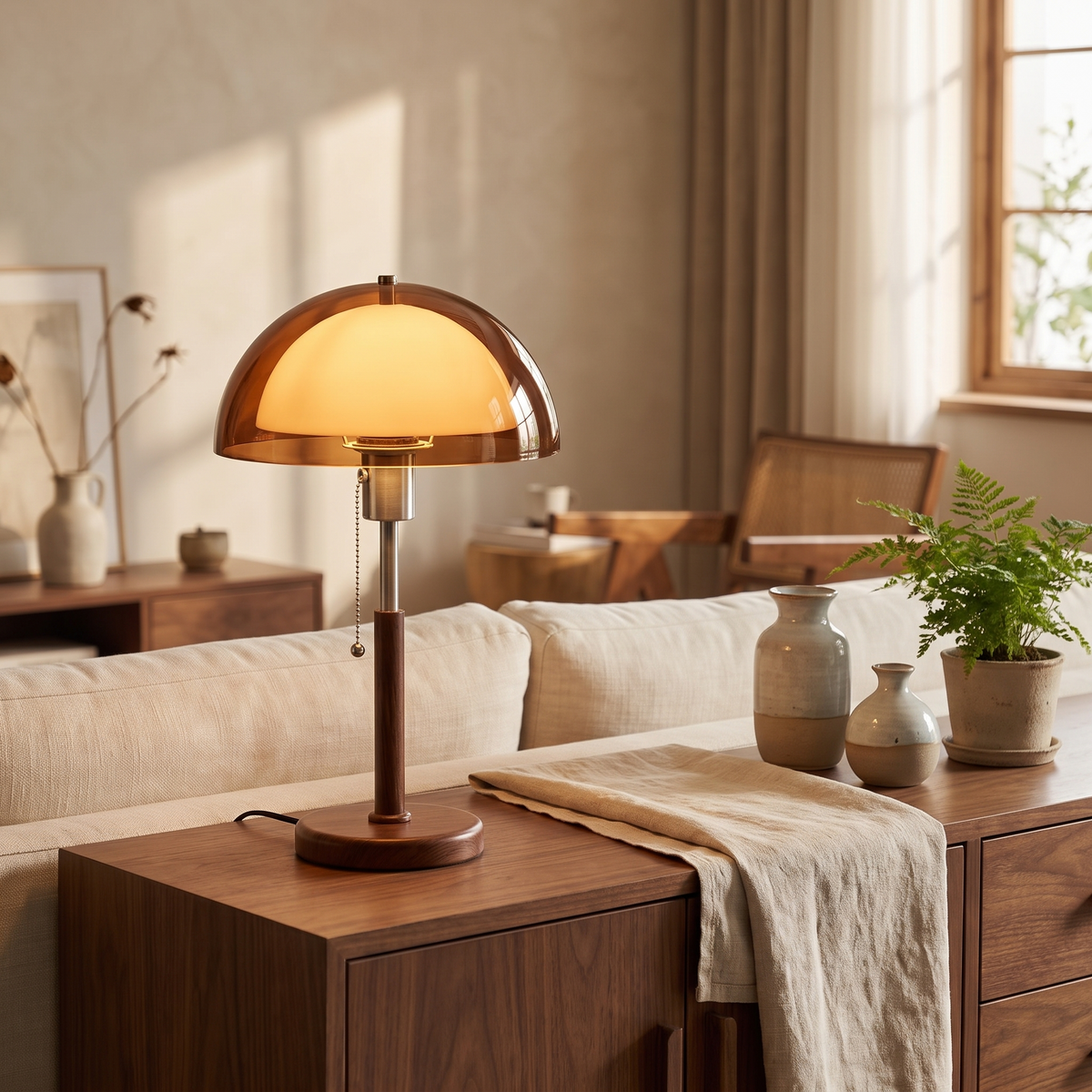 Retro Dimmable Bedside Lamp in a styled room