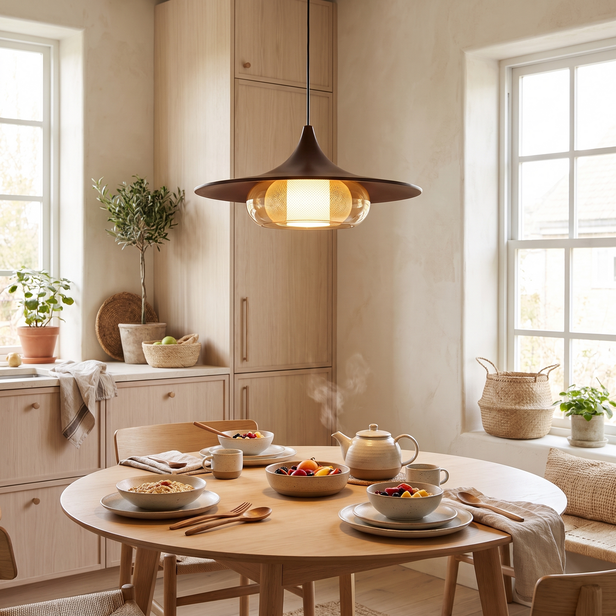 Retro Flying Saucer Chandelier in a styled room