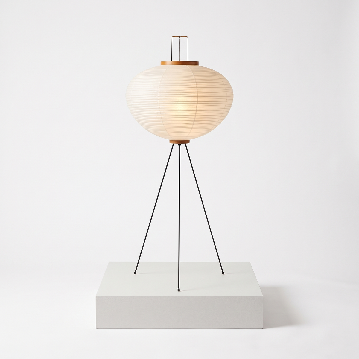 Washi Paper Wabi-Sabi Floor Lamp on a white display plinth, full view
